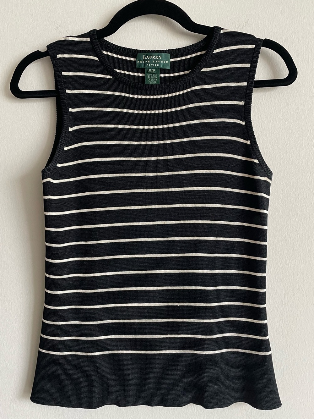 Lauren Ralph Lauren 100% Silk Striped Sleeveless Sweater Tank Top Petite P/P